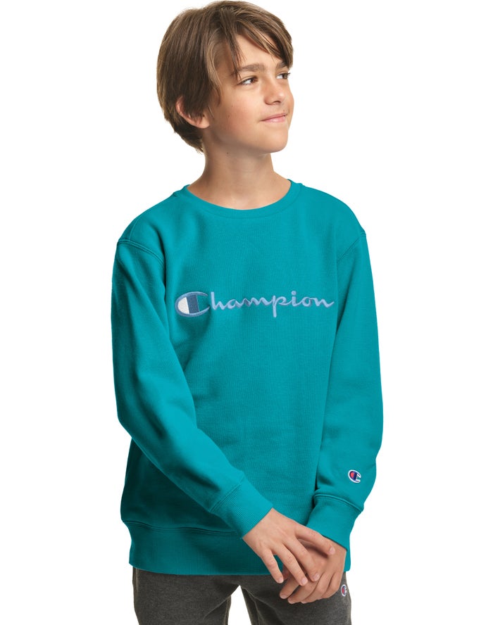 Champion Boys Sweatshirt NZ - Fleece Crew Embroidered Logo Turquoise ( 9846-AWGHQ )